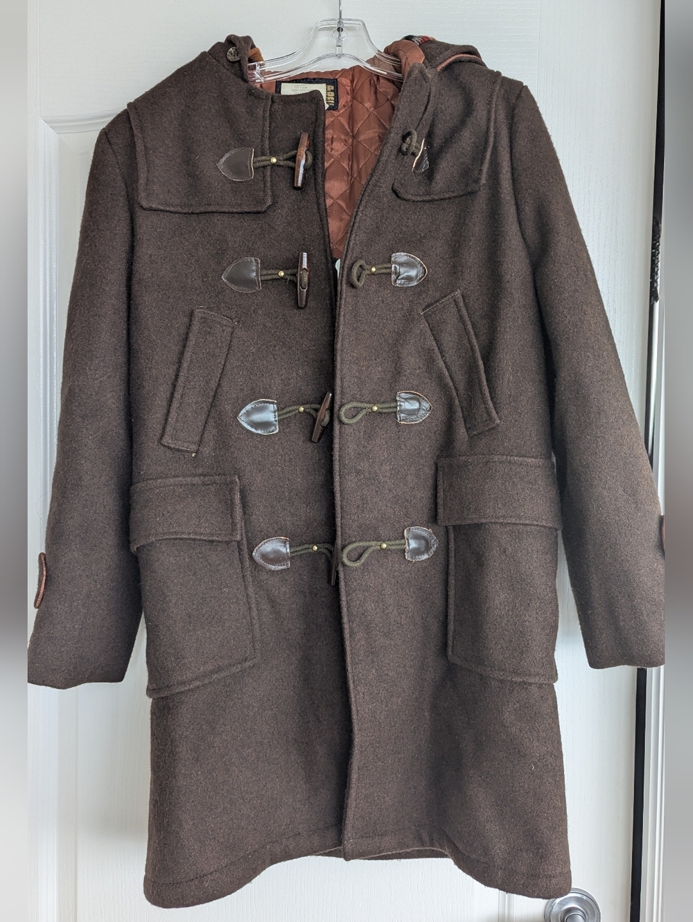 Vintage Brown Hooded Wool Duffle Coat